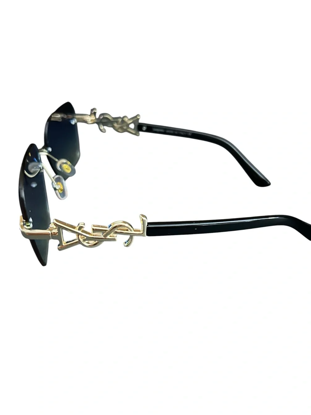 Rimless Blue Gradient Women’s Sunglasses with Gold Bridge